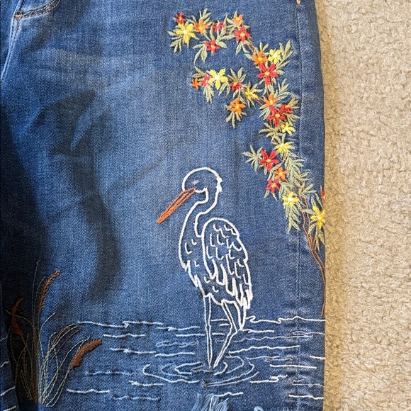 DRIFTWOOD Blue Embroidered Heron & Sunset Jean Shorts Sz 28 - Picture 4 of 10